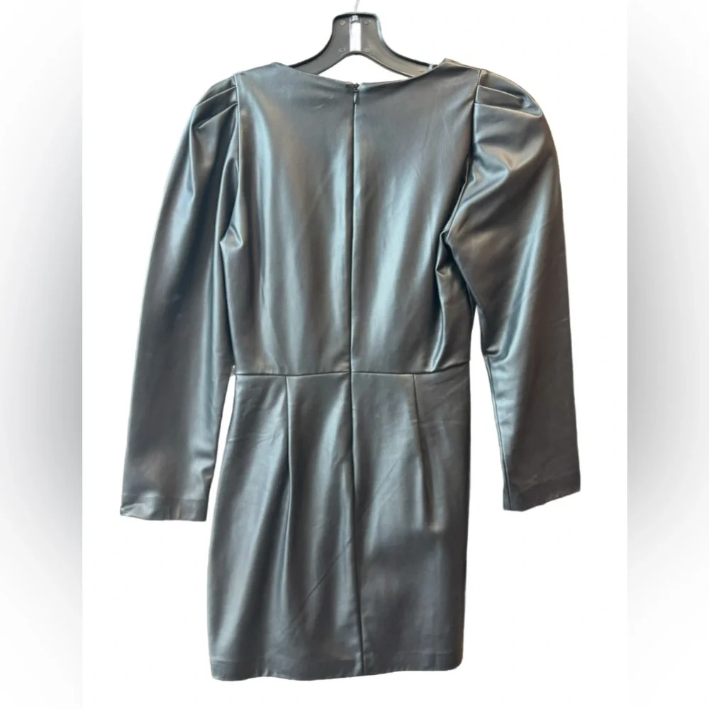 ZARA Faux Leather long sleeve mini dress with ruffle in black NWT, Size medium🖤 - Picture 4 of 9